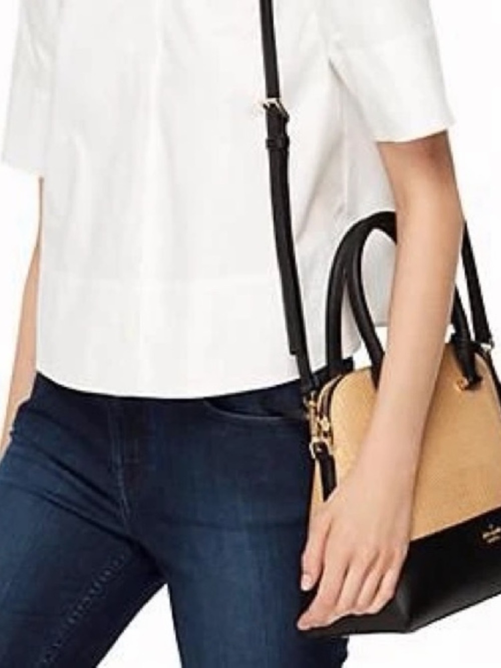 kate spade Two-Tone Tan and Black Dome Satchel with Gold Hardware